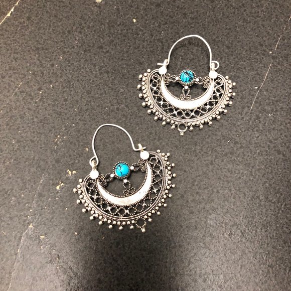 Duufin Women's Bohemian Vintage Drop Dangle Design Silver/Blue Earrings - Picture 5 of 6